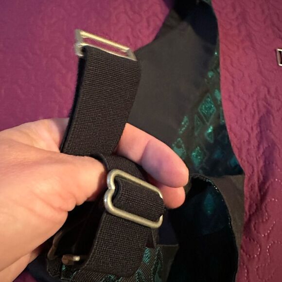 Tux vest , green - Agra shimmer triangles size medium faux pockets - Picture 4 of 4